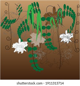 Fresh green fern branch and orchid .