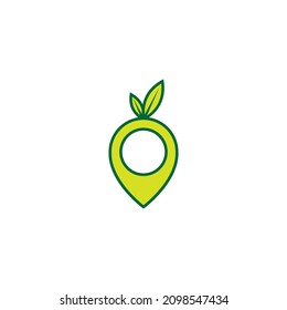 fresh green fruit with pin map location logo symbol icon vector graphic design illustration idea creative 