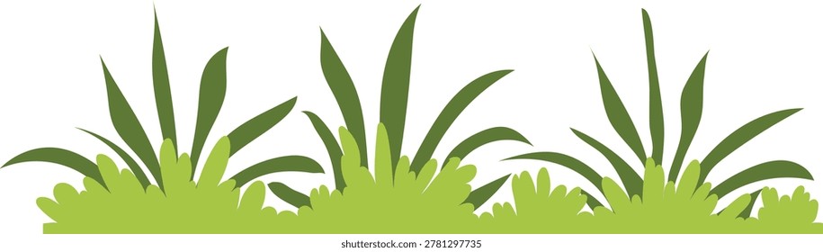 Fresh green grass blades isolated on white background vector illustration