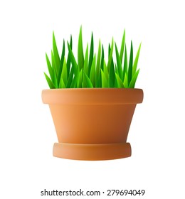 Fresh green grass in flowerpot, vector illustration