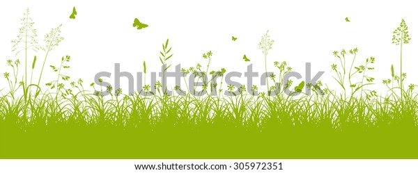 白い背景に新鮮な緑の草の風景と春の蝶 ベクターイラスト のベクター画像素材 ロイヤリティフリー