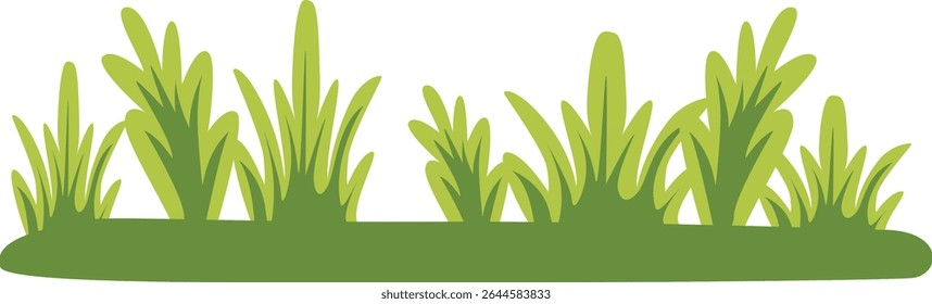 Fresh green grass patch with lively plants and leaves, perfect for garden decoration, spring scenery, nature backgrounds, eco-friendly designs, outdoor lawn visuals, and natural illustrations.
