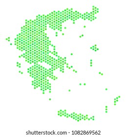 Fresh green Greece map. Vector hex tile territorial map using fresh green color shades. Abstract Greece map concept is designed of hexagon elements.
