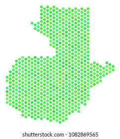 Fresh green Guatemala map. Vector hexagon geographic map using eco green color tints. Abstract Guatemala map composition is created of hexagon elements.