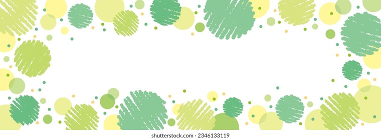 Fresh green hand-drawn crayon touch circles and polka dots Long horizontal square frame