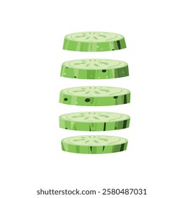 Fresh, green, healthy cucumber, sliced ​​into pieces, isolated on white background. Suitable for concepts related to healthy eating, vegetarian food, organic products and natural ingredients.