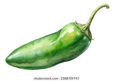 Fresh green jalapeno, vibrant watercolor style, culinary ingredient, healthy cooking, organic produce, spicy flavor.