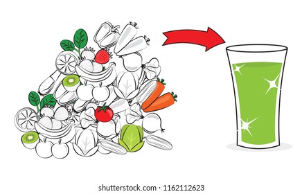 Fresh green juice made from pure natural fruits vegetables healthy drink for man woman child