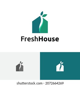 Fresh Green Leaf House Real Estate Realty Logo