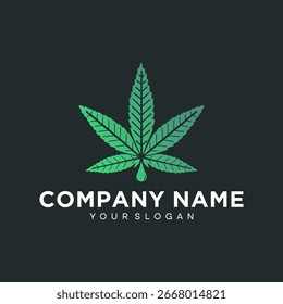 Diseño de logotipo de hoja verde fresca de cannabis o cáñamo o marihuana