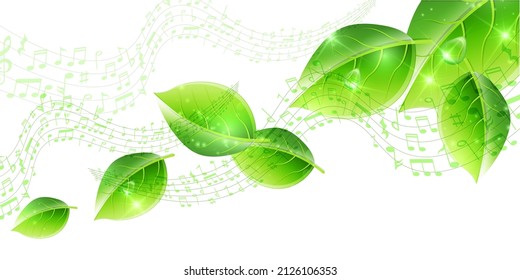 Fresh green leaf musical note background 
