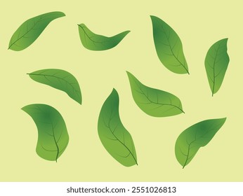 Fresh Green Leaf Pattern with Natural Botanical Design on Light Background