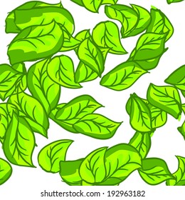 Fresh green leaf seamless pattern. Vector table cloth design.
