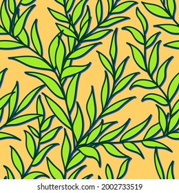 Fresh Green Leaves Branches With Shadow Seamless Repeating Ornament