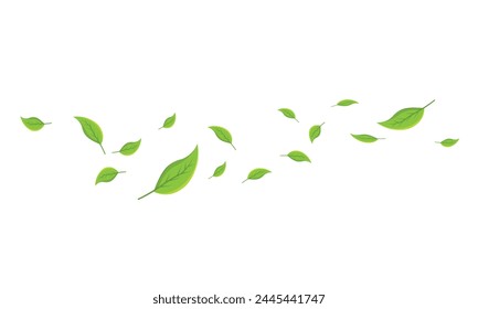 Fresh green leaves flying on wind	