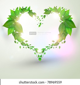 fresh green leaves heart and sun shine for summer or eco design