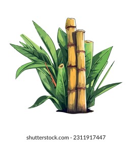 Fresh green leaves on bamboo shoot bundle icon isolated