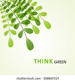 Fresh green leaves on shiny background for Ecology or Nature concept.