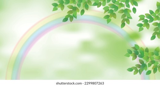 fresh green leaves rainbow background