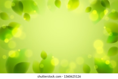 Fresh green leaves summer or spring blurred defocused, realistic bright vector illustration with copy space for text.