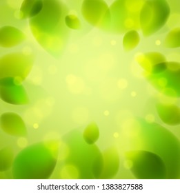 Fresh green leaves summer or spring blurred defocused, realistic bright vector illustration with copy space for text.