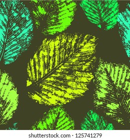 Fresh green leaves traces seamless pattern, vector