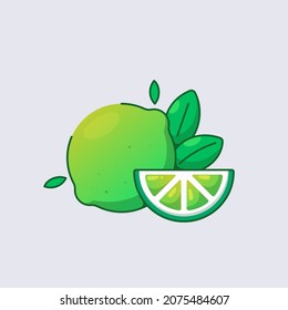 Fresh Green Lemon Fruit Vector Cartoon. Flat Gradation Colors Cartoon Style