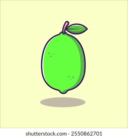 Fresh green lemon with leaf vector art illustration