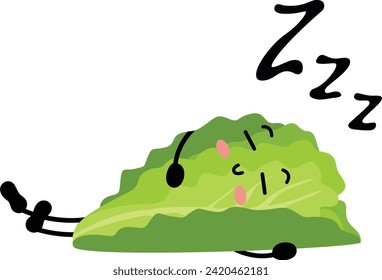 Fresh green lettuce funny mascot sleeping