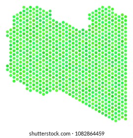 Fresh green Libya map. Vector hex tile territorial scheme in green color tones. Abstract Libya map concept is combined with hexagon items.