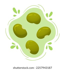 Fresh green lima beans. Cute flat design. Vegetarian protein source. Organic legume for healthy food. Nutrition design. World Pulses Day. Cultivating pulses.