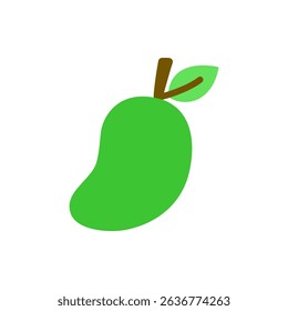 A fresh green mango with a small stem and subtle shine, illustrated in flat design. Great for tropical fruit collections or summer themes.