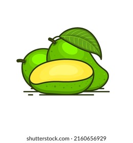Frische grüne Mangos-Vektorsymbol mit einer halben Scheibe 