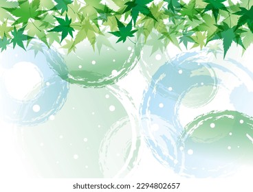 Fresh green maple leaves and ripples background, vector illustration