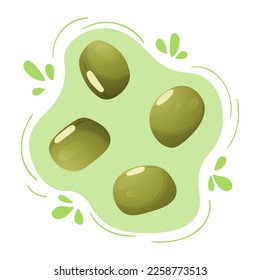 Fresh green mung beans. Cute flat design. Vegetarian protein source. Organic legume for healthy food. Nutrition design. World Pulses Day. Cultivating pulses.