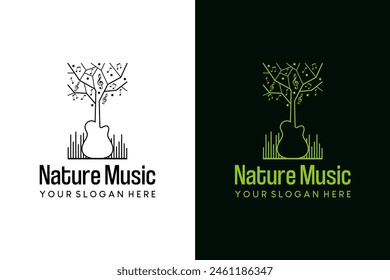 Fresh green nature guitar tree music logo design
