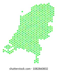 Fresh green Netherlands map. Vector hexagonal territorial map in green color variations. Abstract Netherlands map concept is formed of honeycomb blots.