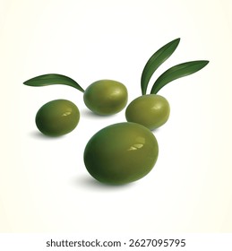 Fresh Green Olives with Leaves, Green Olives with leaf Background.