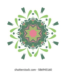Fresh green ornaments. Vintage decorative elements. Vector flower mandala. Oriental pattern, illustration. Indian, Spain, mystic, nature, Arabic, Islam, Moroccan, Spain.