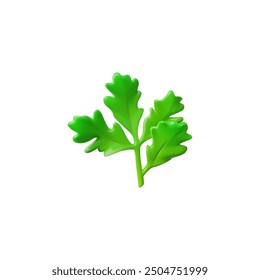 Fresh green parsley leaf. Vector illustration 3d icon of a single parsley sprig with detailed, vibrant green leaves. Perfect for culinary designs, herb icons, or healthy food concepts.