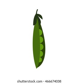 Fresh Green Pea Pod Icon In Flat Style On A White Background