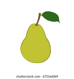 Fresh green pear with green leaf icon. Vector