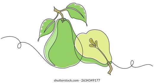 fresh green pears continuous single one line art hand drawing vector eps