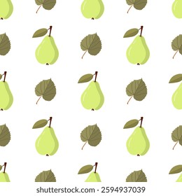 Fresh green pears and leaves create a delightful seamless pattern, perfect for various designs.