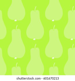 Fresh green pears on green background. Seamless pattern. Vector. Fabric. Packing. Illustration