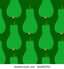 Fresh green pears on a dark green background. Seamless pattern. Vector. Fabric. Packing.