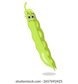 Carácter de guisantes verdes frescos sobre fondo blanco. Ilustración vectorial de verduras para ingredientes, libro de cocina, impresión.