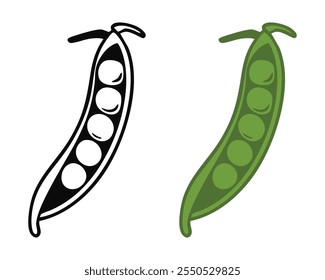 Fresh green peas in a pod, simple illustration.