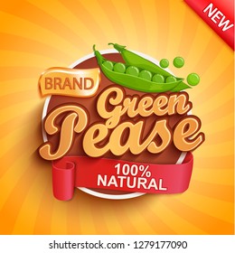 Fresh green pease logo, label or sticker. Natural, organic food.Concept for farmers market, shops, packing and packages, advertising design.Vector illustration.