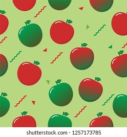 Fresh green and red seamless background with apple pattern vector 